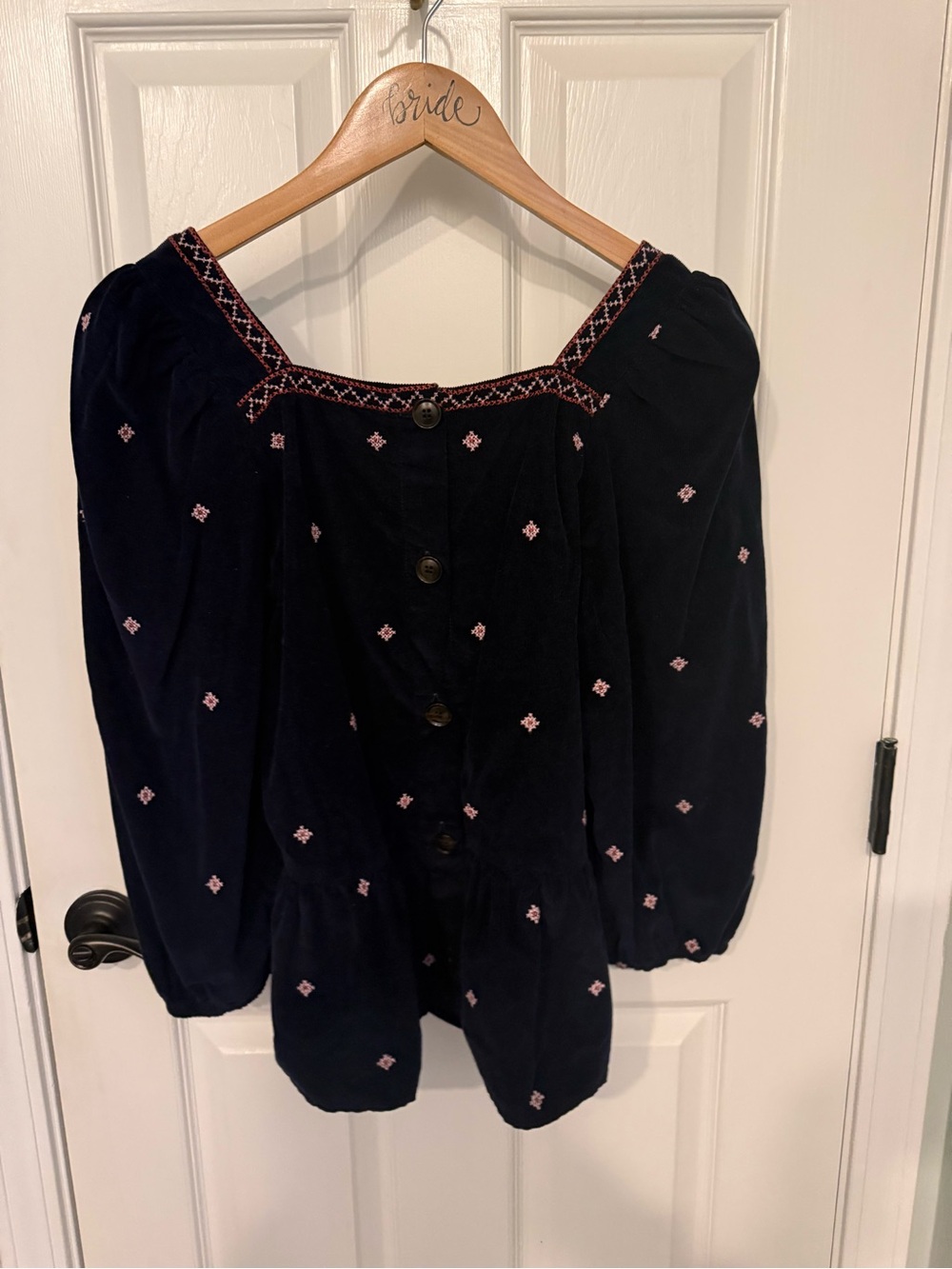Madewell Embroidered Navy Peasant Top - Women's Navy Floral Blouse - Picture 2 of 4